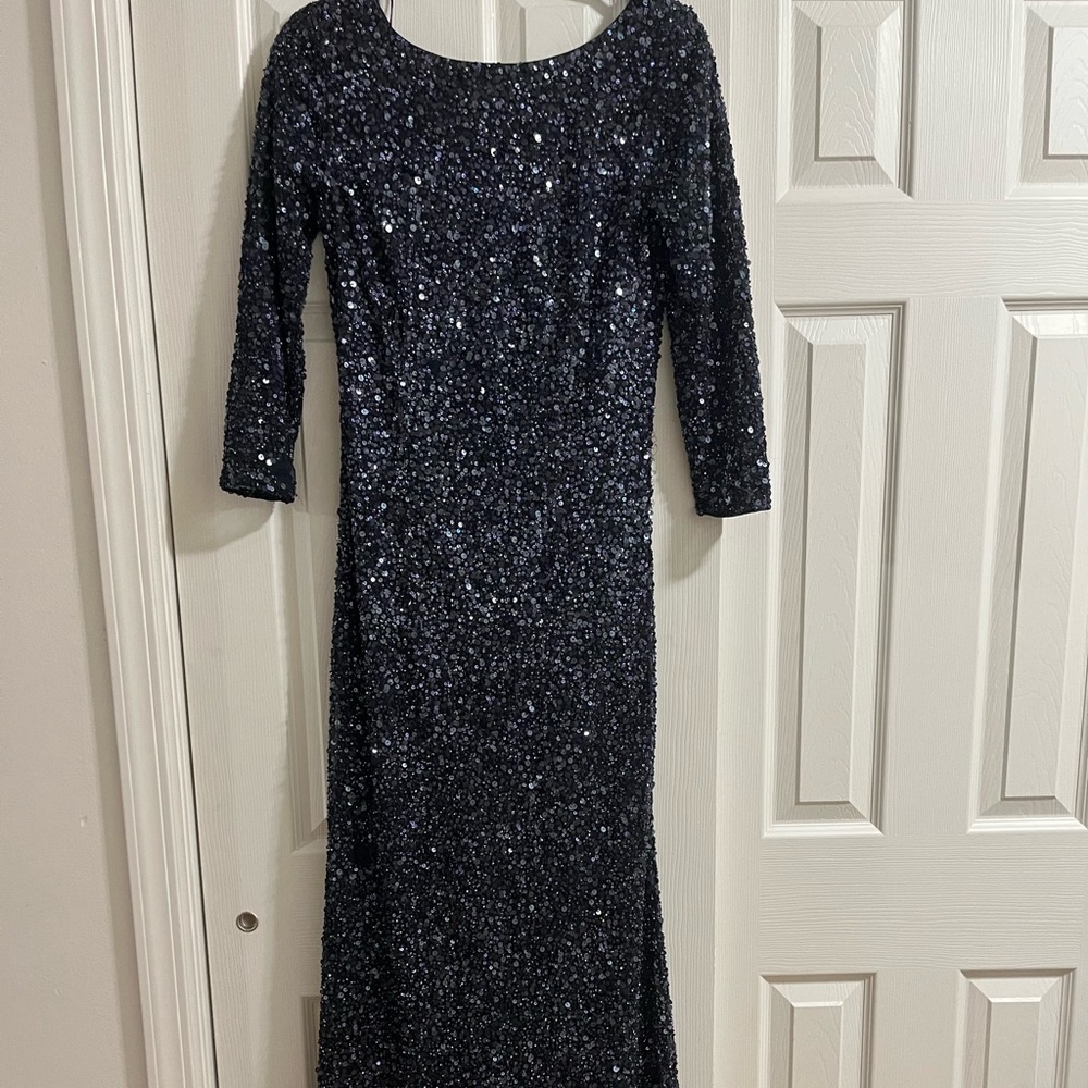 Theia Sequin 3/4 sleeve gown